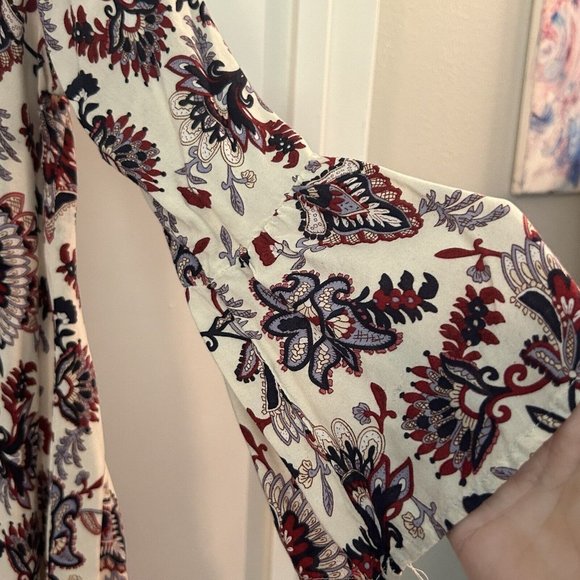 Southern Stitch Size Medium Peasant Print Tunic Blouse Burgundy Floral Boho - Picture 4 of 9